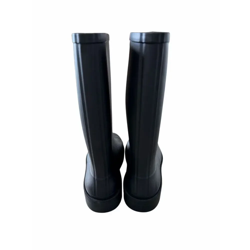Jeffrey Campbell‎ Black Tall Rain Boots Size 10 Pull On Style in Black NEW
